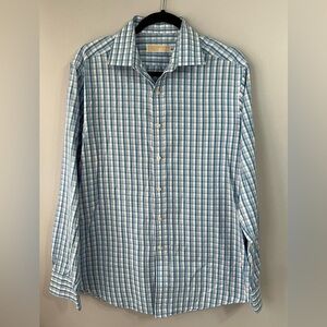 Michael Kors blue plaid button up collared 16 1/2 dress shirt